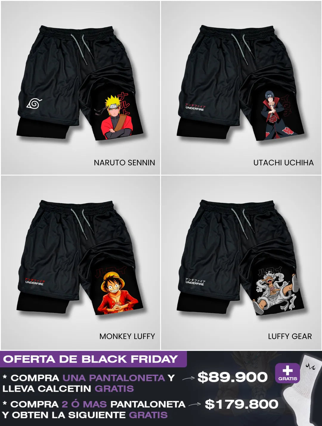 Pantalonetas Anime ⚔️ Gym  Secado Rápido + Licra Interna de Alto Rendimiento 🔥