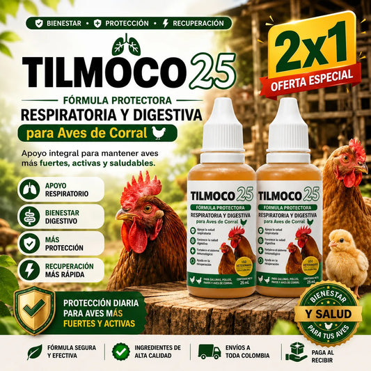 TILMOCO 25™ Fórmula Protectora Respiratoria y Digestiva para Aves de Corral 🐔