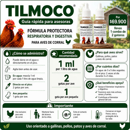 TILMOCO 25™ Fórmula Protectora Respiratoria y Digestiva para Aves de Corral 🐔