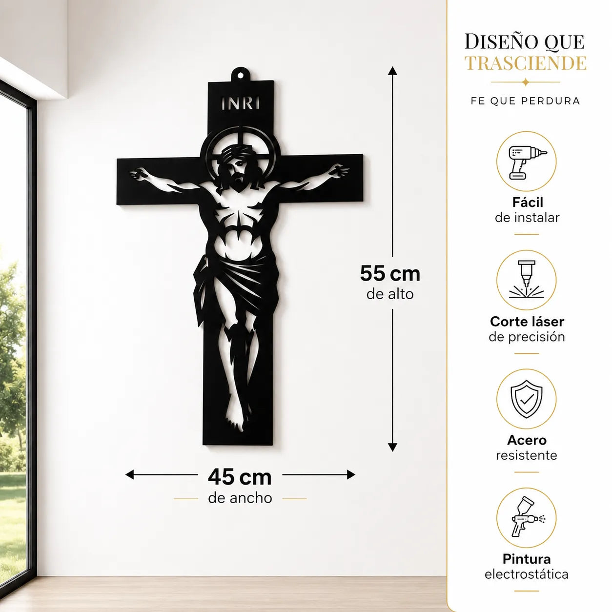 CRUZ DE JESUS EN ACERO ✝️⭐-Protección y Fe para tu Hogar 🕊️