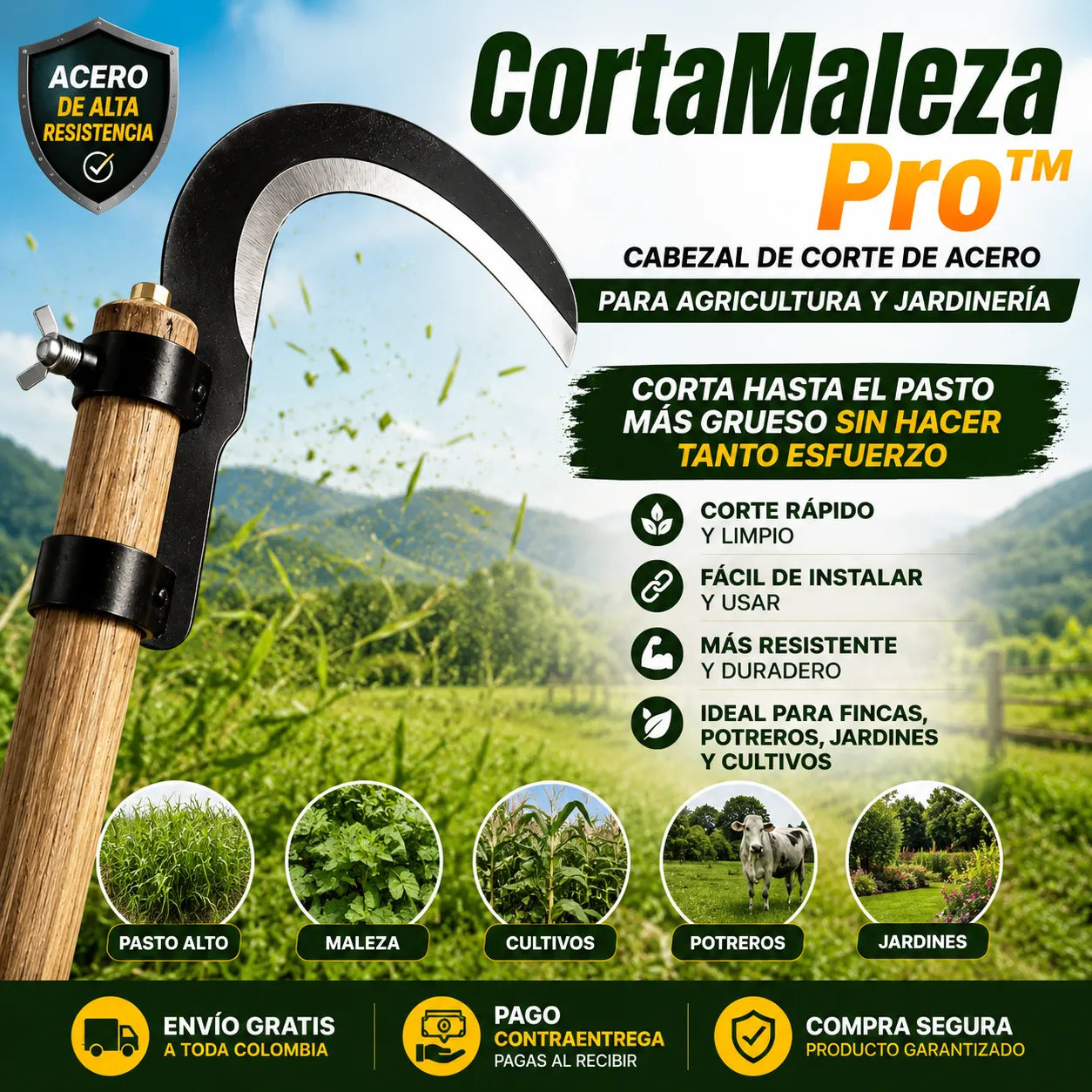 CortaMaleza Pro™ Cabezal de corte de acero para agricultura y jardinería.