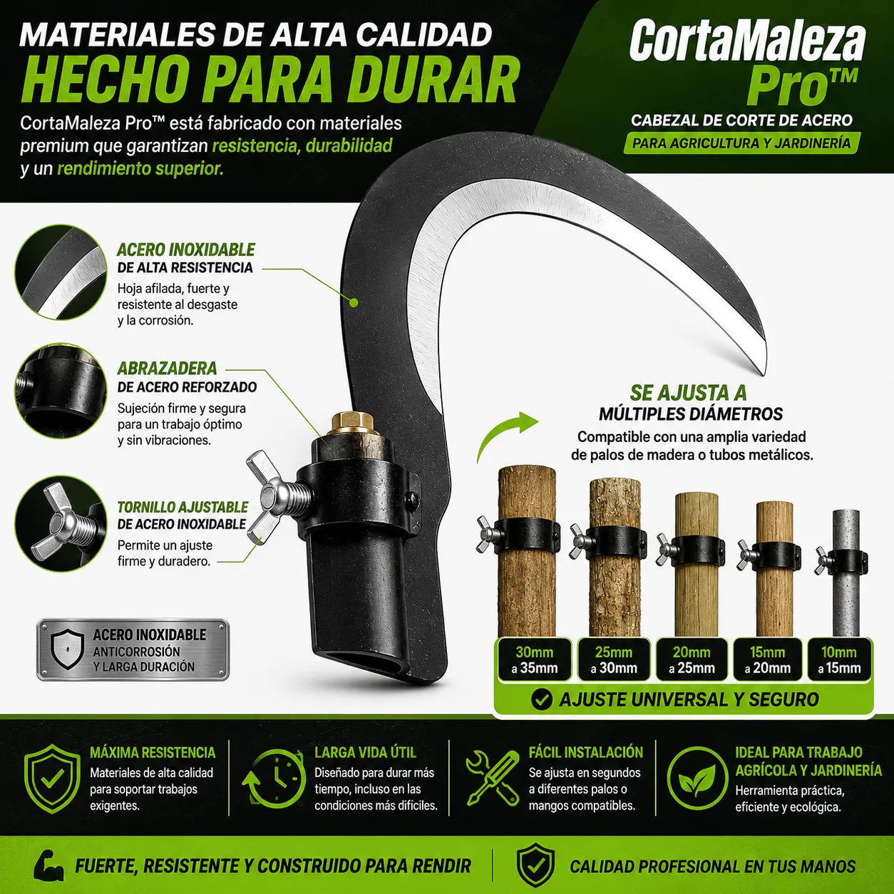CortaMaleza Pro™ Cabezal de corte de acero para agricultura y jardinería.