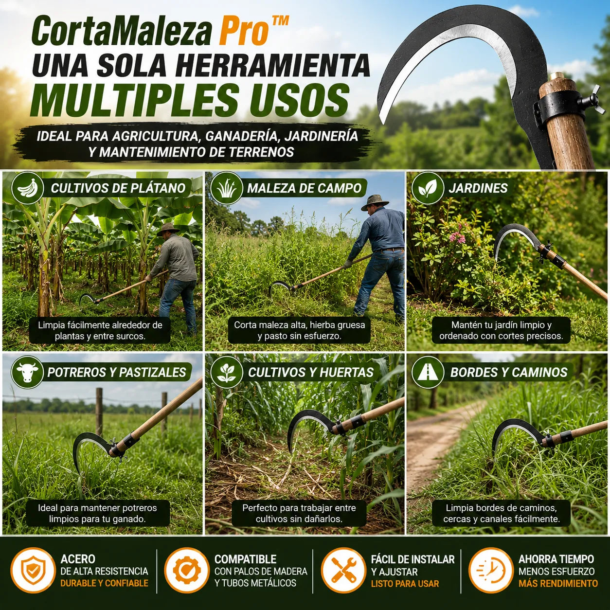 CortaMaleza Pro™ Cabezal de corte de acero para agricultura y jardinería.