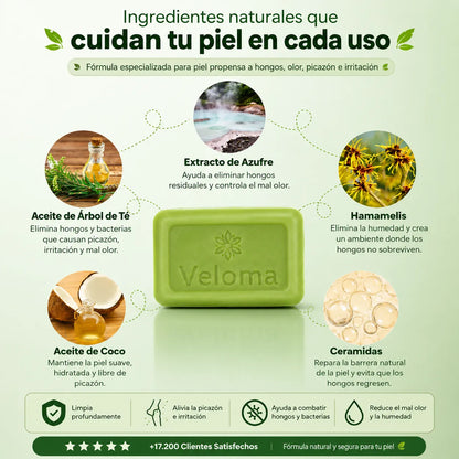 🍃Veloma Jabón Antimicótico de Aceite de Árbol de TE. 2X1 🔥🧼