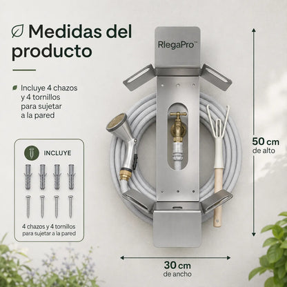 RiegaPro™ – Organizador Premium de Manguera en Acero Inoxidable Compatible Con Cualquier Manguera. ⚙️