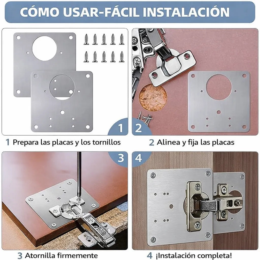 Kit de Placas Metálicas Reparadoras de Bisagras.