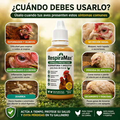 RespiraMax™ Fórmula Protectora Respiratoria y Digestiva para Aves de Corral 🐔