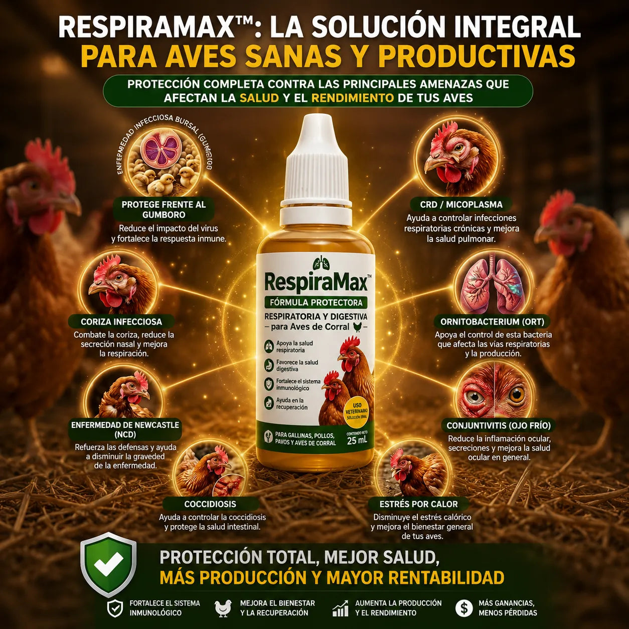 RespiraMax™ Fórmula Protectora Respiratoria y Digestiva para Aves de Corral 🐔