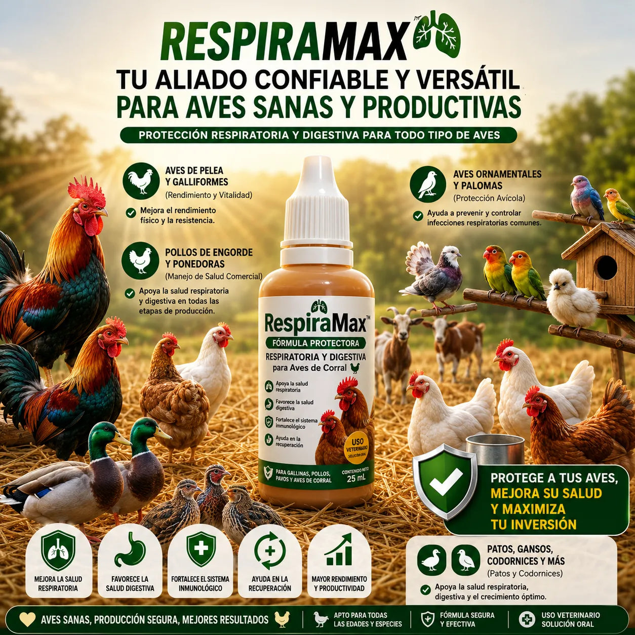 RespiraMax™ Fórmula Protectora Respiratoria y Digestiva para Aves de Corral 🐔