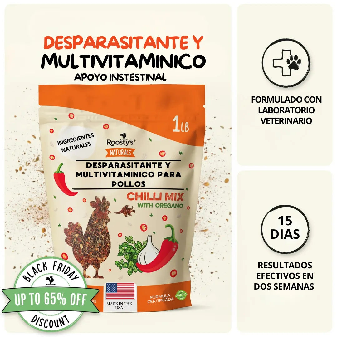 Desparasitante + Multivitamínico Natural para Aves de Corral – 500g Evita enfermedades y Acelera tu producción🐣🐤🐓¡Resultados desde los primeros días!✅