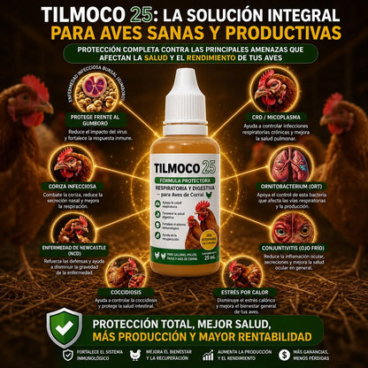 TILMOCO 25™ Fórmula Protectora Respiratoria y Digestiva para Aves de Corral 🐔