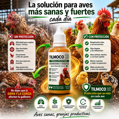TILMOCO 25™ Fórmula Protectora Respiratoria y Digestiva para Aves de Corral 🐔