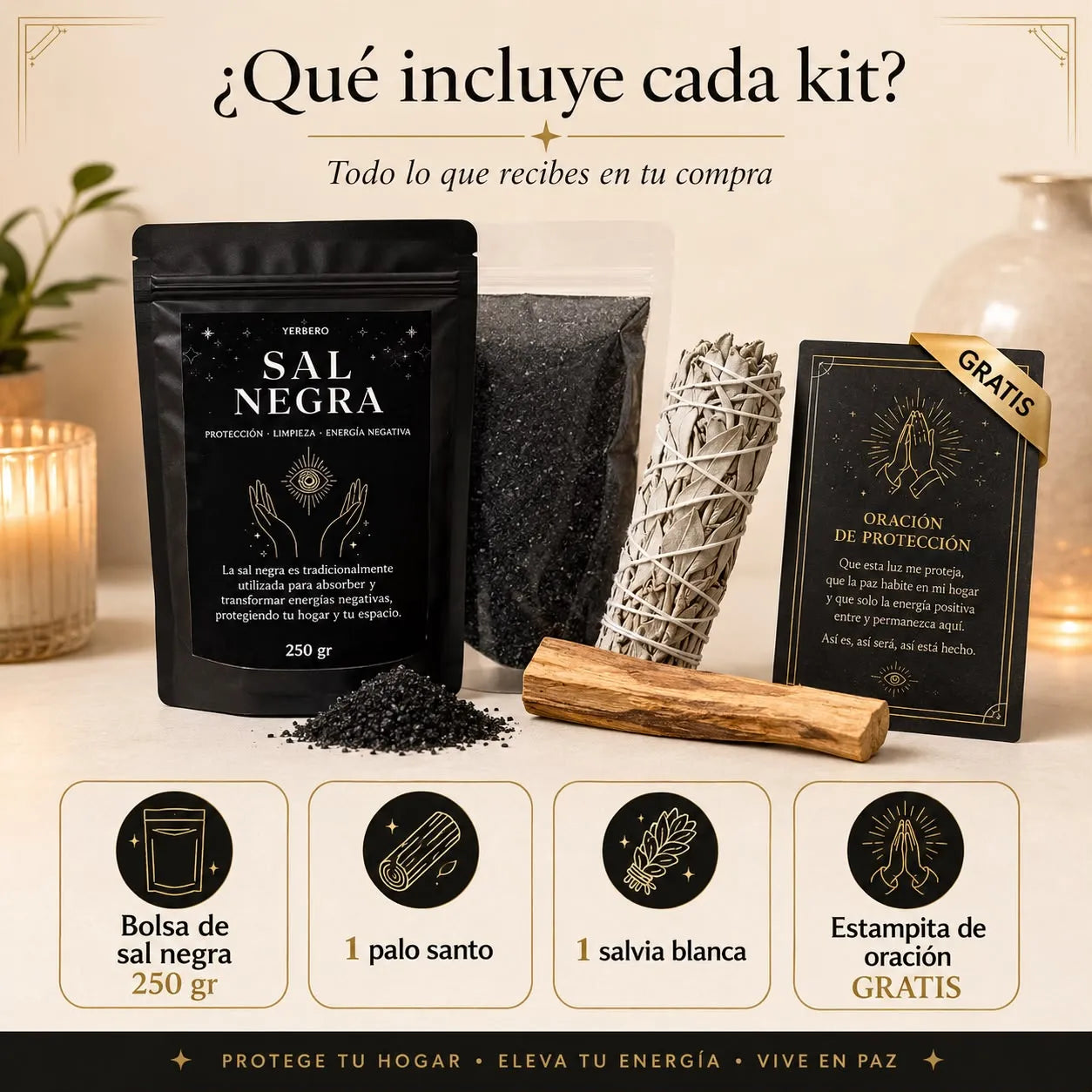 Kit Protección del Hogar 3 en 1 | Sal Negra + Palo Santo + Salvia Blanca 🙏