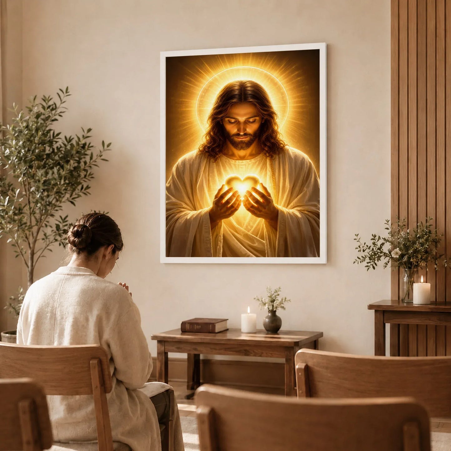 Cuadro Protector Sagrado Corazón de Jesús™ – Luz, Amor y Fe para tu Hogar ❤️✝️