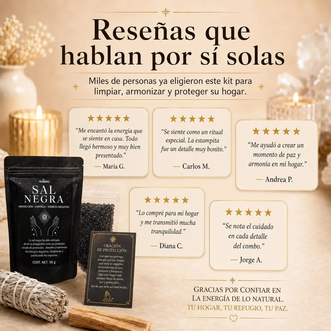Kit Protección del Hogar 3 en 1 | Sal Negra + Palo Santo + Salvia Blanca 🙏